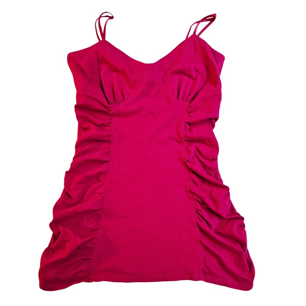 Bisou Bisou Michele Bohbot Pink Ruched Cotton Babydoll Cami Top Med Y2K Layering